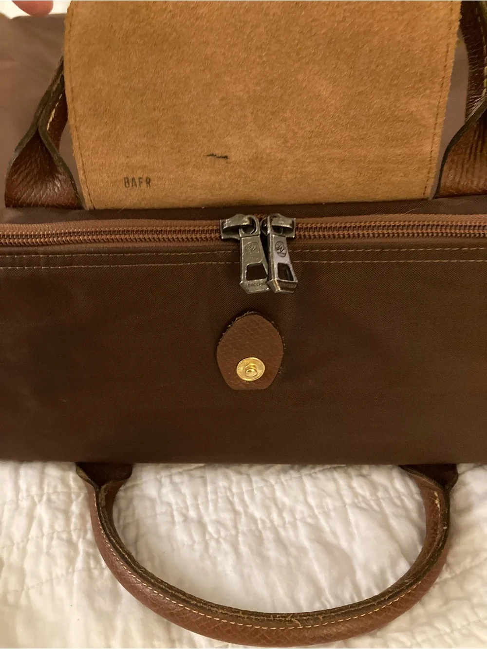 Longchamp Brown Nylon Travel Bag with Leather Trim